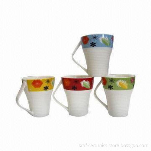 New Bonechina Porcelain Embossed Wave-shaped Mug with 11oz Capacity